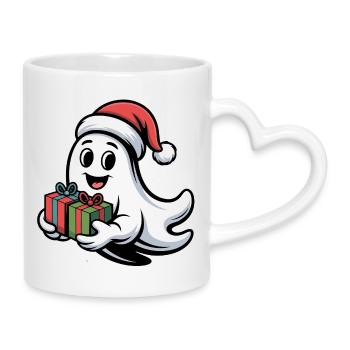 Weihnachtsgeist mit Geschenken - Tasse mit Herzhenkel - Weiß - Rechts