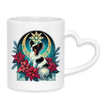 Himmlisches Papillon unter den Weihnachtssternen - Tasse mit Herzhenkel - Weiß - Rechts