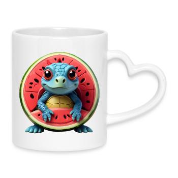 Tortue melon dans le cœur du fruit - Mug avec anse en forme de cœur - blanc - Droite