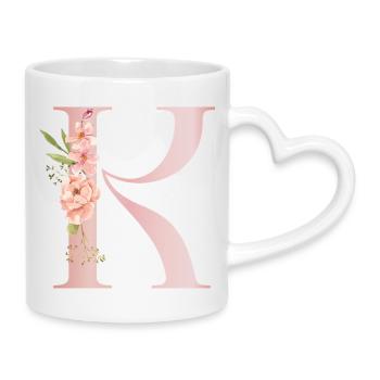 Pastell-R-Blumenmonogramm - Tasse mit Herzhenkel - Weiß - Rechts