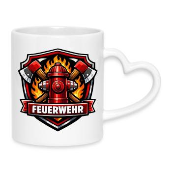 Fire Brigade Logo with Fire Hydrant and Flames - Mug with Heart-Shaped Handle - white - Right