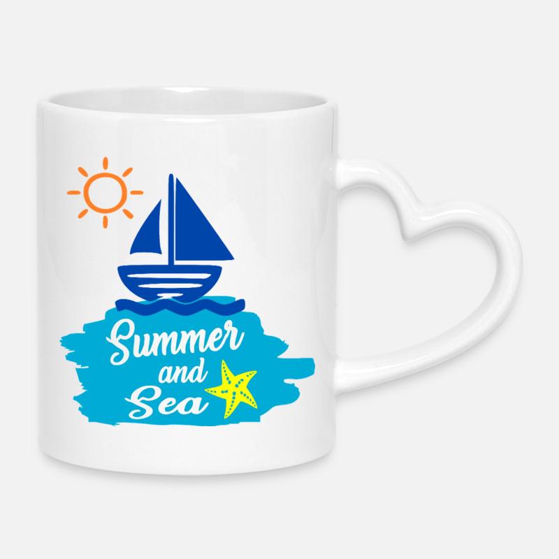 Summer and Sea - Summer Design - Mug with Heart-Shaped Handle - white