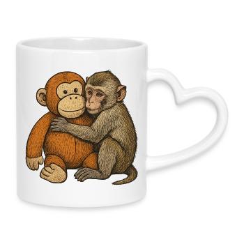 Embraced monkey friendship - Mug with Heart-Shaped Handle - white - Right
