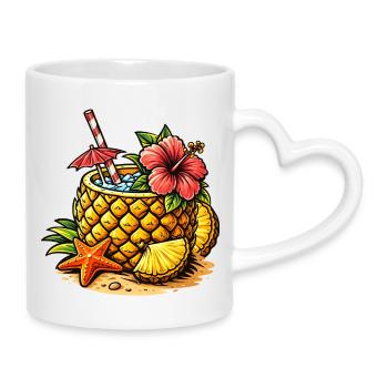 Illustration de cocktail à l’ananas : boisson tropicale - Mug avec anse en forme de cœur - blanc - Droite