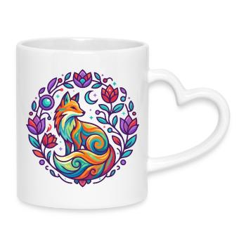 Bunter Fuchs Blumen Mandala Lila Mädchen Design - Tasse mit Herzhenkel - Weiß - Rechts