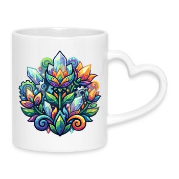 Kristallmandala Blütenzauber mechanische Blumen - Tasse mit Herzhenkel - Weiß - Rechts