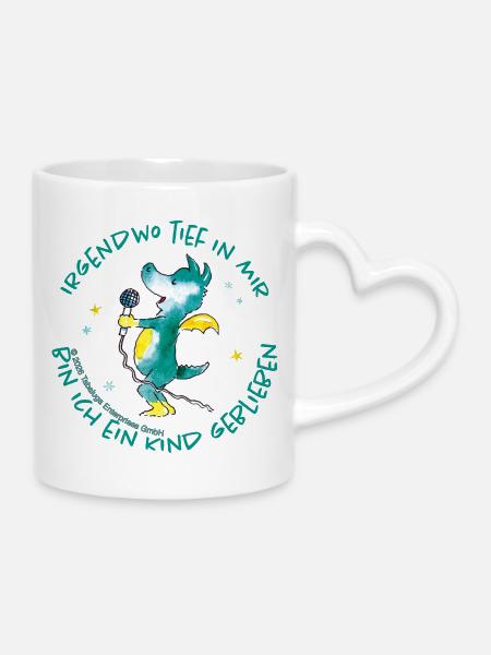 Tabaluga Singend Mit Spruch Kindheit - Tasse mit Herzhenkel - Weiß