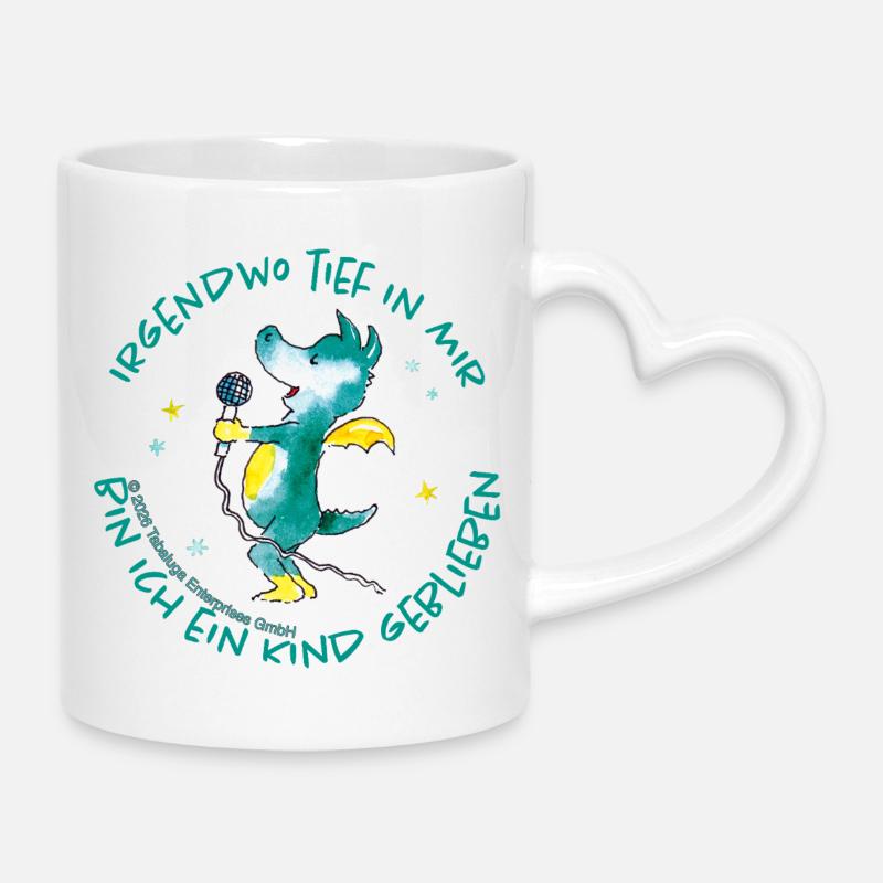 Tabaluga chantant en disant enfance - Mug avec anse en forme de cœur - blanc