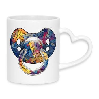 Bunter Schnuller - Mosaik Babywelt - Tasse mit Herzhenkel - Weiß - Rechts