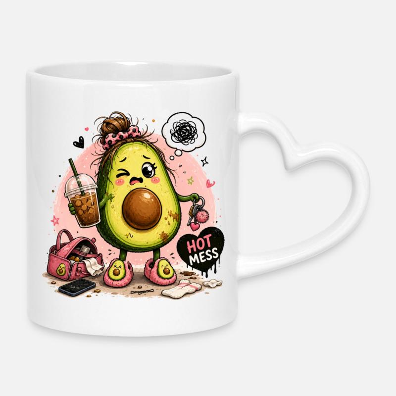 Kawaii Avocado Hot Mess - Tasse mit Herzhenkel - Weiß