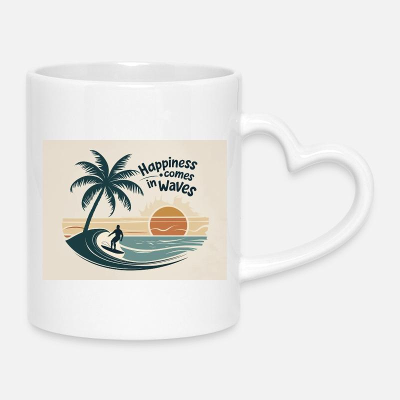 Surfeur surfant sur la vague avec coucher de soleil au bord de la mer - Mug avec anse en forme de cœur - blanc