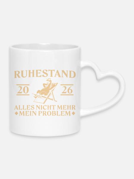 Ruhestand 2026 - Gans im Liegestuhl - Tasse mit Herzhenkel - Weiß