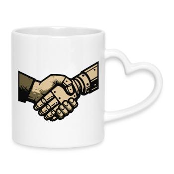 Handschlag zwischen Mensch und Maschine - Tasse mit Herzhenkel - Weiß - Rechts