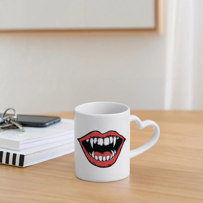 vampire mouth, sharp teeth, bite Mug with Heart-Shaped Handle