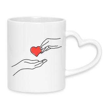 Minimalistic Line Art Hands Giving Heart - Mug with Heart-Shaped Handle - white - Right