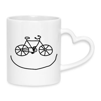 Lachendes Fahrrad Lächeln Rad Geschenk - Tasse mit Herzhenkel - Weiß - Rechts