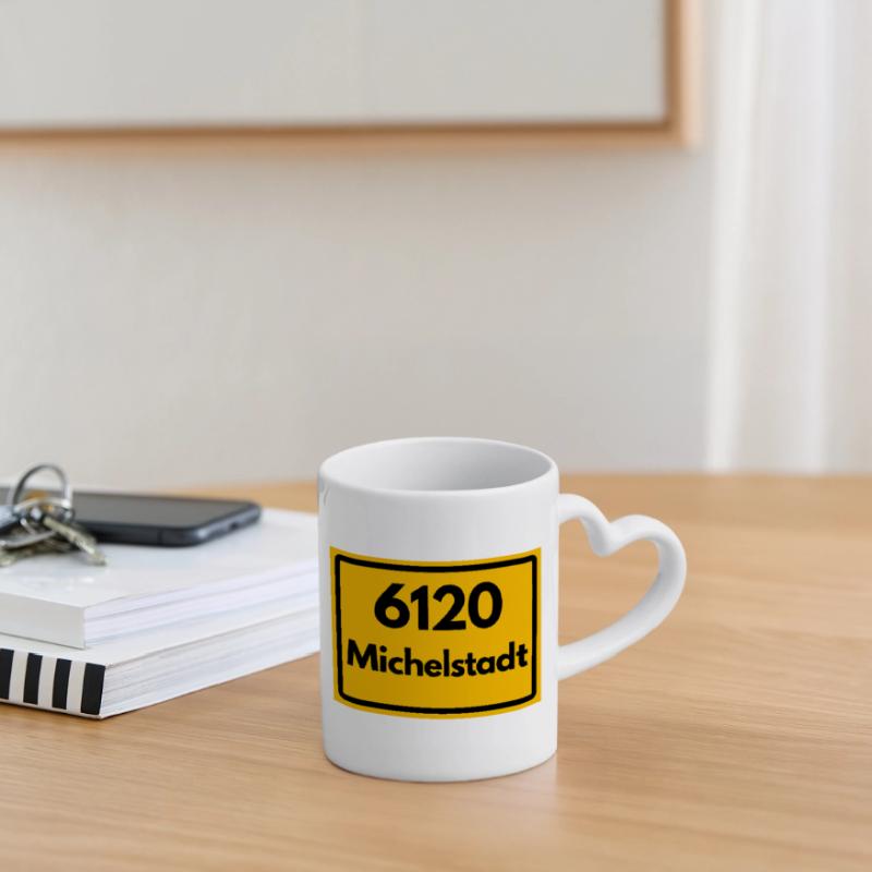 OLD POSTCODE POSTCODE RETRO 6120 MICHELSTADT HEIMA Mug with Heart-Shaped Handle