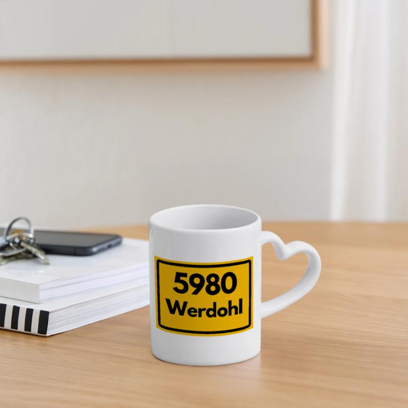 OLD POSTCODE POSTCODE RETRO 5980 WERDOHL HEIMAT Mug with Heart-Shaped Handle