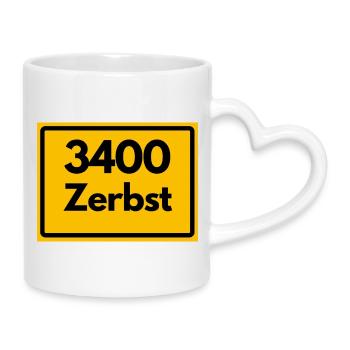 ALTE POSTLEITZAHL PLZ 3400 ZERBST HEIMATSTOLZ KULT - Tasse mit Herzhenkel - Weiß - Rechts