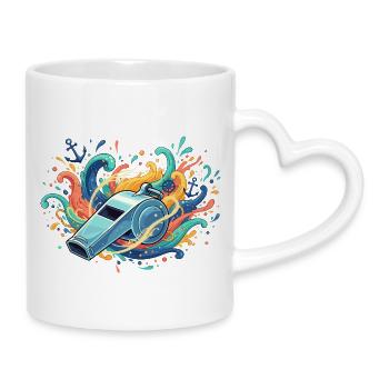 Maritime Pfeife im Farbschwall - Tasse mit Herzhenkel - Weiß - Rechts