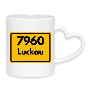 ALTE POSTLEITZAHL PLZ, BRANDENBURG 7960 LUCKAU - Tasse mit Herzhenkel - Weiß - Rechts