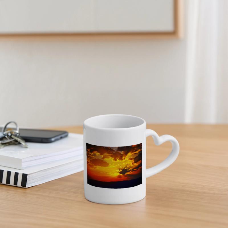 Sunset Fire Rays Mug with Heart-Shaped Handle