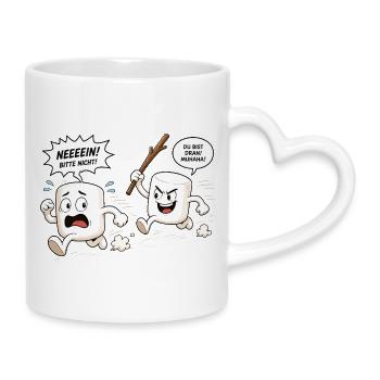 Lustige Marshmallow Verfolgungsjagd Comic  - Tasse mit Herzhenkel - Weiß - Rechts