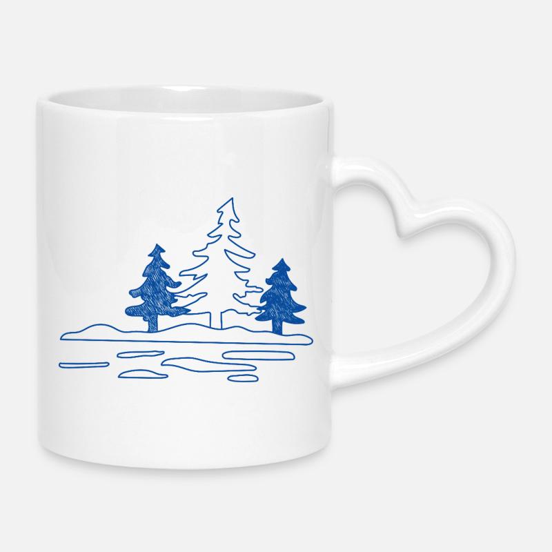 Lac forestier abstrait avec des pins - Mug avec anse en forme de cœur - blanc