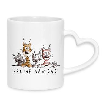 Feline Navidad Katzen Weihnachten - Tasse mit Herzhenkel - Weiß - Rechts