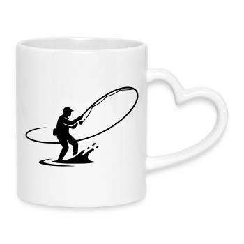 Dynamischer Angler Auswurf Rute Vektor - Tasse mit Herzhenkel - Weiß - Rechts