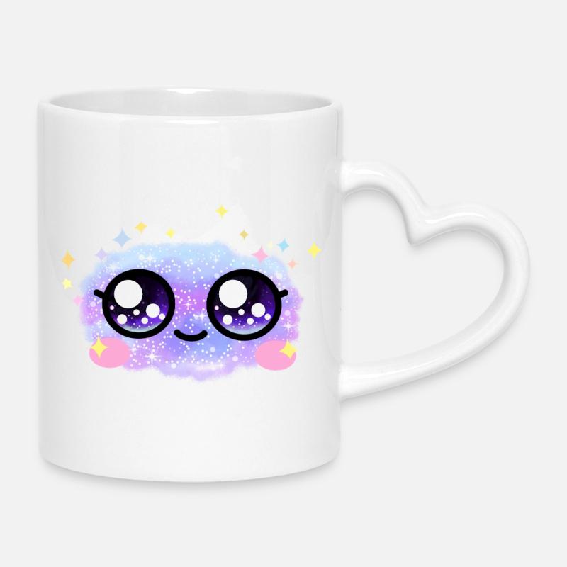 Galaxy Eyes Kawaii – Søde Kosmiske Øjne - Krus med hjertehank - hvid