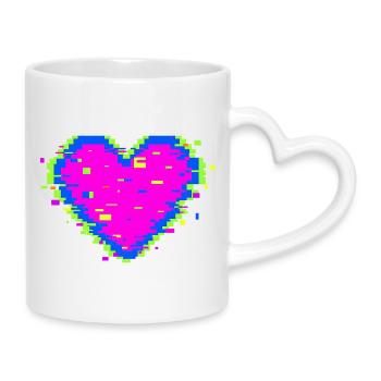 Pixel Heart Glitch Love Illustration - Tasse mit Herzhenkel - Weiß - Rechts