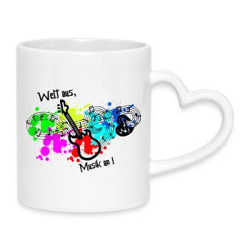 Musik an, Welt aus - Gitarre - Tasse mit Herzhenkel - Weiß - Rechts