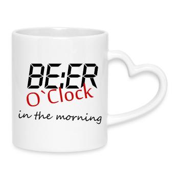 Beer Bier saufen O’Clock  - Tasse mit Herzhenkel - Weiß - Rechts