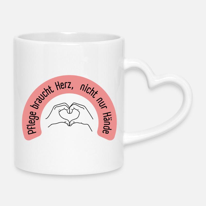 Care needs heart, not just hands - Mug with Heart-Shaped Handle - white