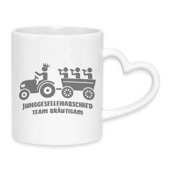 JGA Crew Team Bräutigam On Tour Mit Trecker + Bier - Tasse mit Herzhenkel - Weiß - Rechts