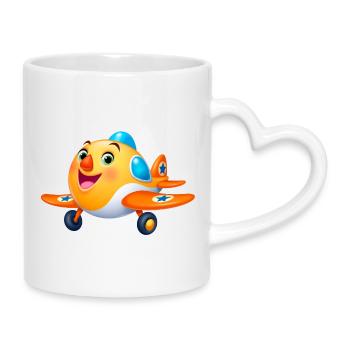 Süßes Kinderflugzeug Cartoon – Flugzeug - Tasse mit Herzhenkel - Weiß - Rechts