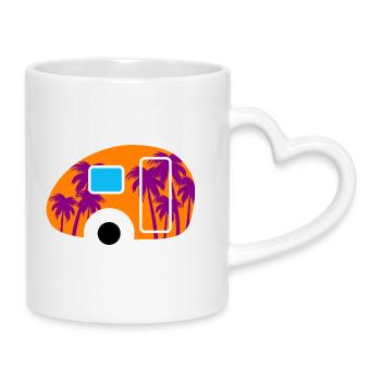 Caravan Palm Trees Holiday South Seas Camping Caravan Fan - Mug with Heart-Shaped Handle - white - Right
