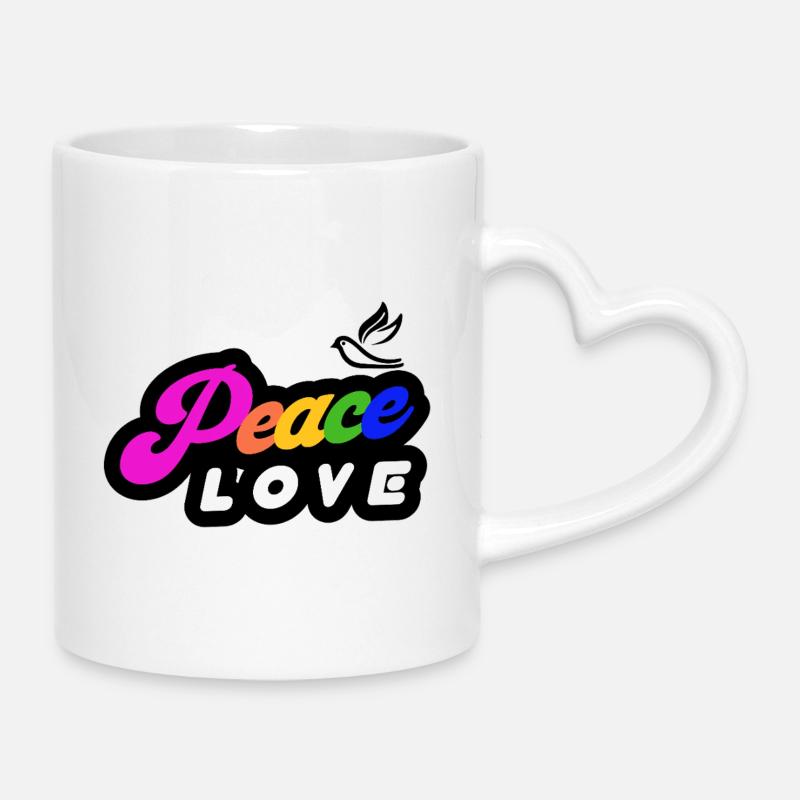 Peace Love Rainbow Retro - Mug with Heart-Shaped Handle - white