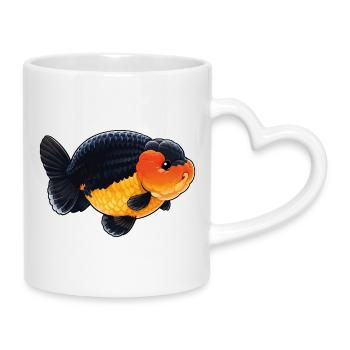 Black Orange Ranchu High Quality Goldfish - Tasse mit Herzhenkel - Weiß - Rechts