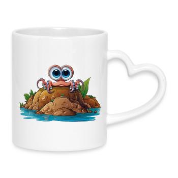 Pebble crab with googly eyes - Mug with Heart-Shaped Handle - white - Right