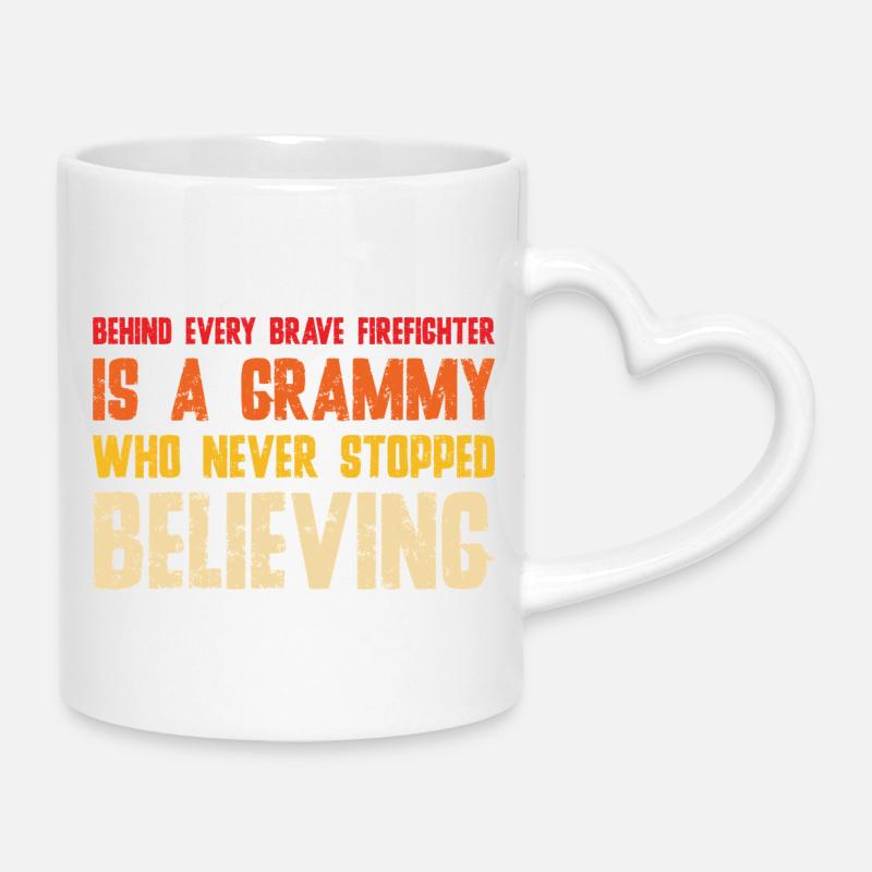 Behind Every Brave Firefighter Is A Grammy - Mug with Heart-Shaped Handle - white