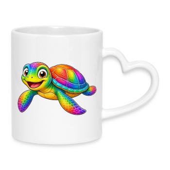 Colorful turtle cartoon funny animal - Mug with Heart-Shaped Handle - white - Right