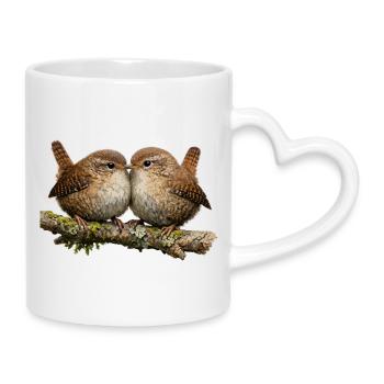 Zaunkönige am Stiel - Tasse mit Herzhenkel - Weiß - Rechts