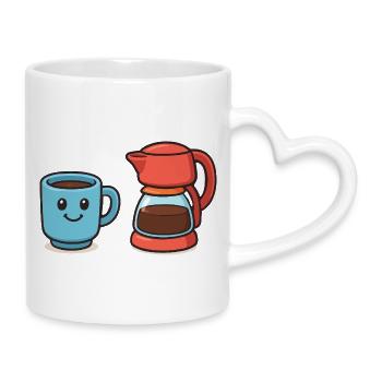 Coffee Cup Coffee Pot - Mug with Heart-Shaped Handle - white - Right