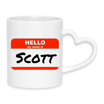 Bonjour, je m’appelle Scott, étiquette Étiquette - Mug avec anse en forme de cœur - blanc - Droite