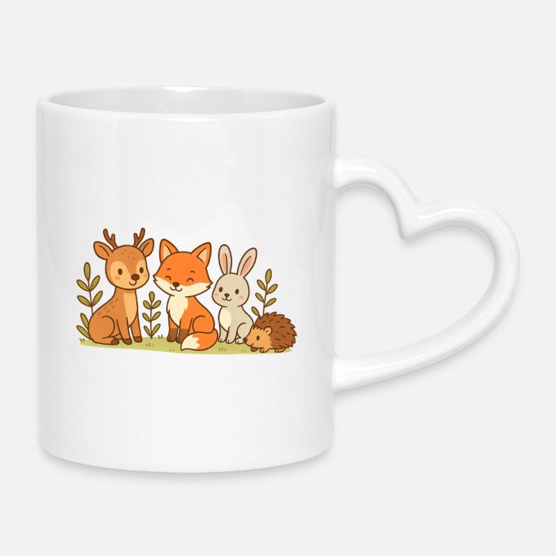 Forest Friends: Fox Deer Hare - Mug with Heart-Shaped Handle - white