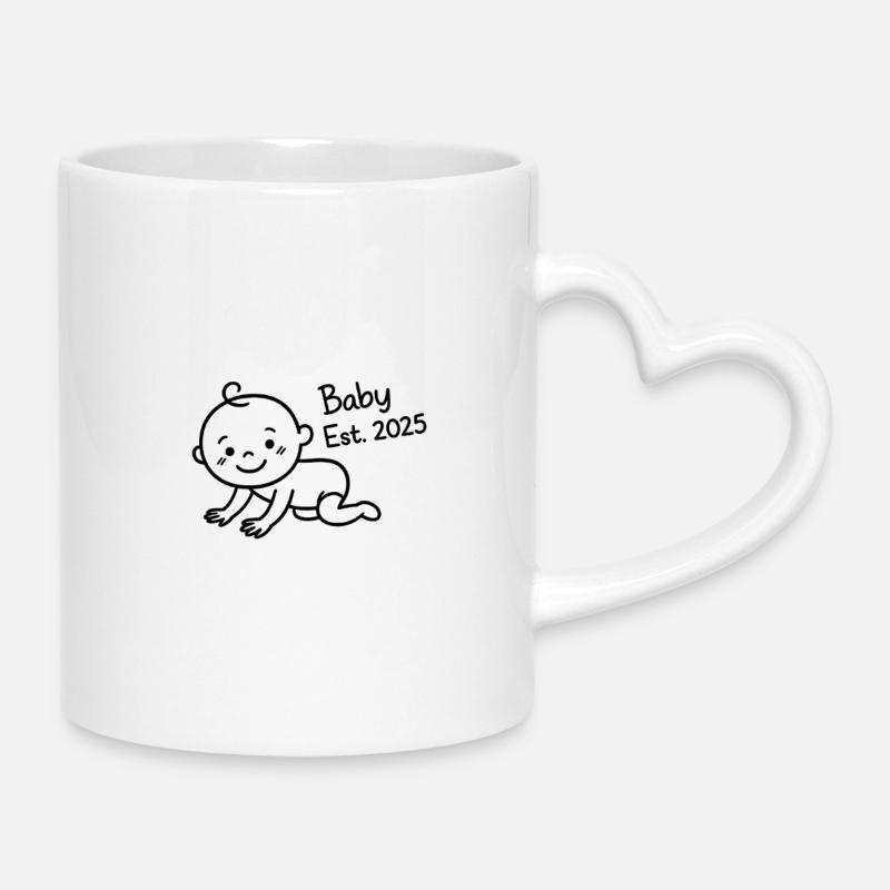 Baby – Est. 2025 - Mug with Heart-Shaped Handle - white
