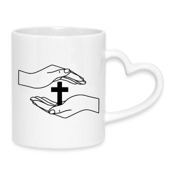 Mains tenant le vecteur de foi de protection croisée - Mug avec anse en forme de cœur - blanc - Droite