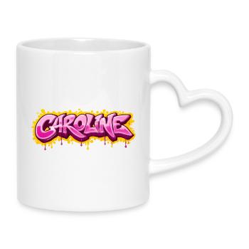 CAROLINE GRAFFITI NAME FÜR PERFEKTES GESCHENK DRUCKBAR - Tasse mit Herzhenkel - Weiß - Rechts